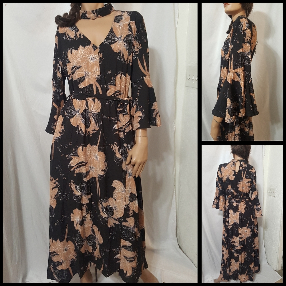 ETWO Choker Neck Floral Dress